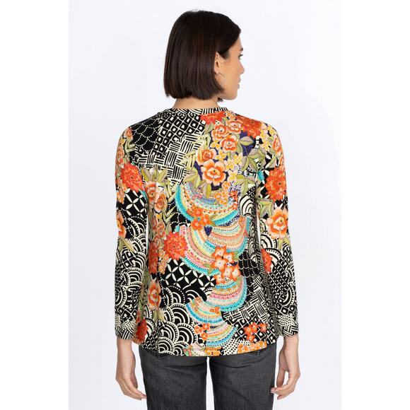 Johnny Was Janie Top Size S Black FLoral Favorite Long Sleeve Crew Swing Tee - Picture 5 of 13